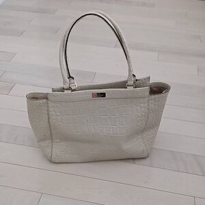 Kate Spade Women's Crocs Skin Embossed Dual Handle Straps Shoulder Bag White